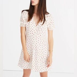 Madewell 100% Silk Clover Button-Front Dress in Fresh Strawberries
